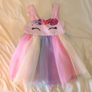 Unicorn Rainbow Dress with Floral Detail Size 9-12 Months